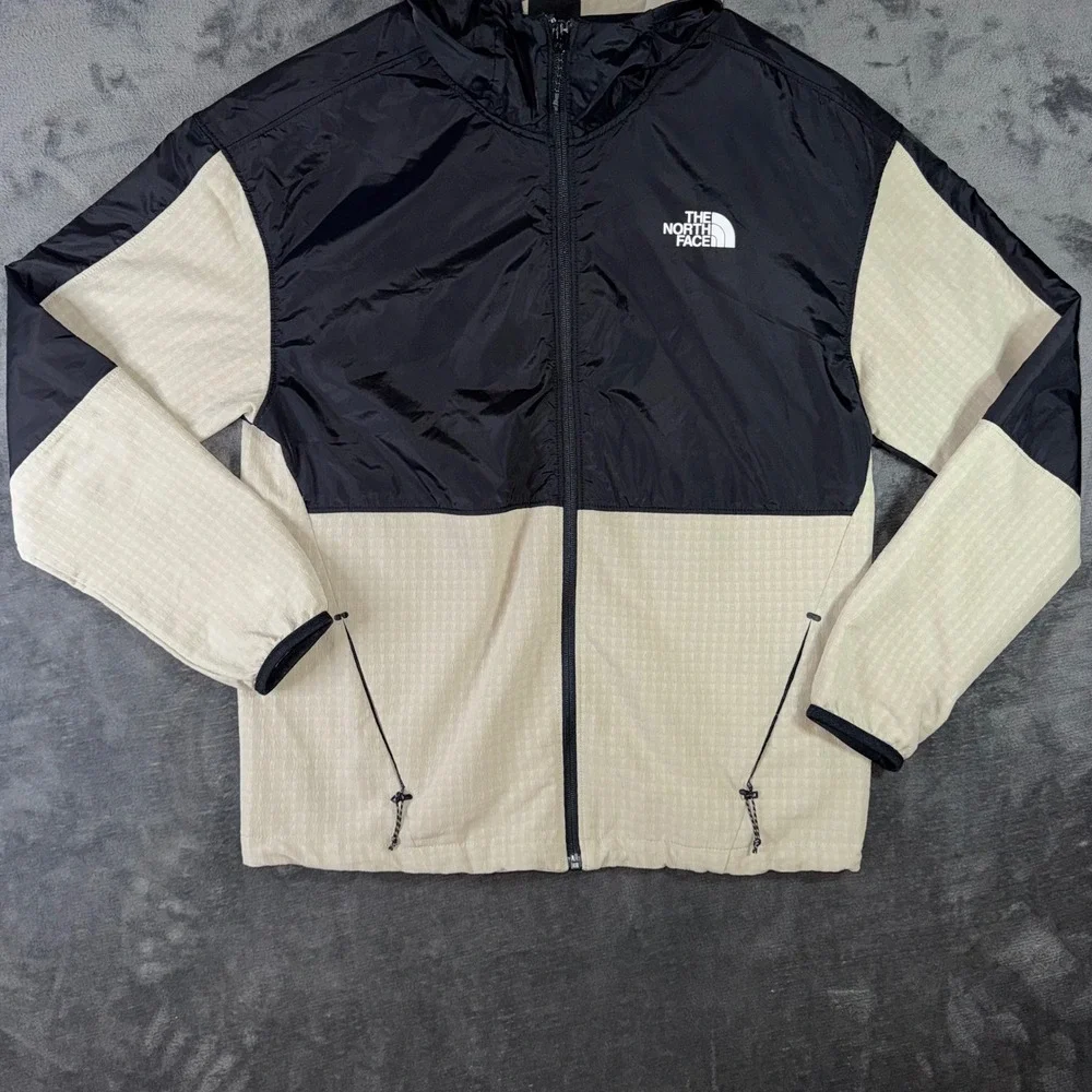 Mens Small The North Face Jacket Black Tan Excellent Hooded Zip Up